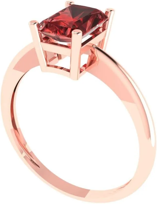 Rose Gold for Women 1.1 ct Brilliant Radiant Cut Solitaire sustain threat exert ashcan vie Red Garnet Classic Bridal Wedding Statement ring Solid 18K 