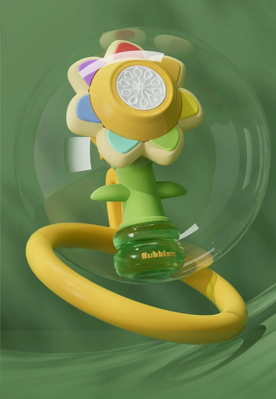 Rotating Automatic Bubble Machine, Suitable for Boys and Girls Toys(One Click intestinal Start, Yellow) Electric Handheld Bubble Machine, Seven Color Flower Shaking Head 