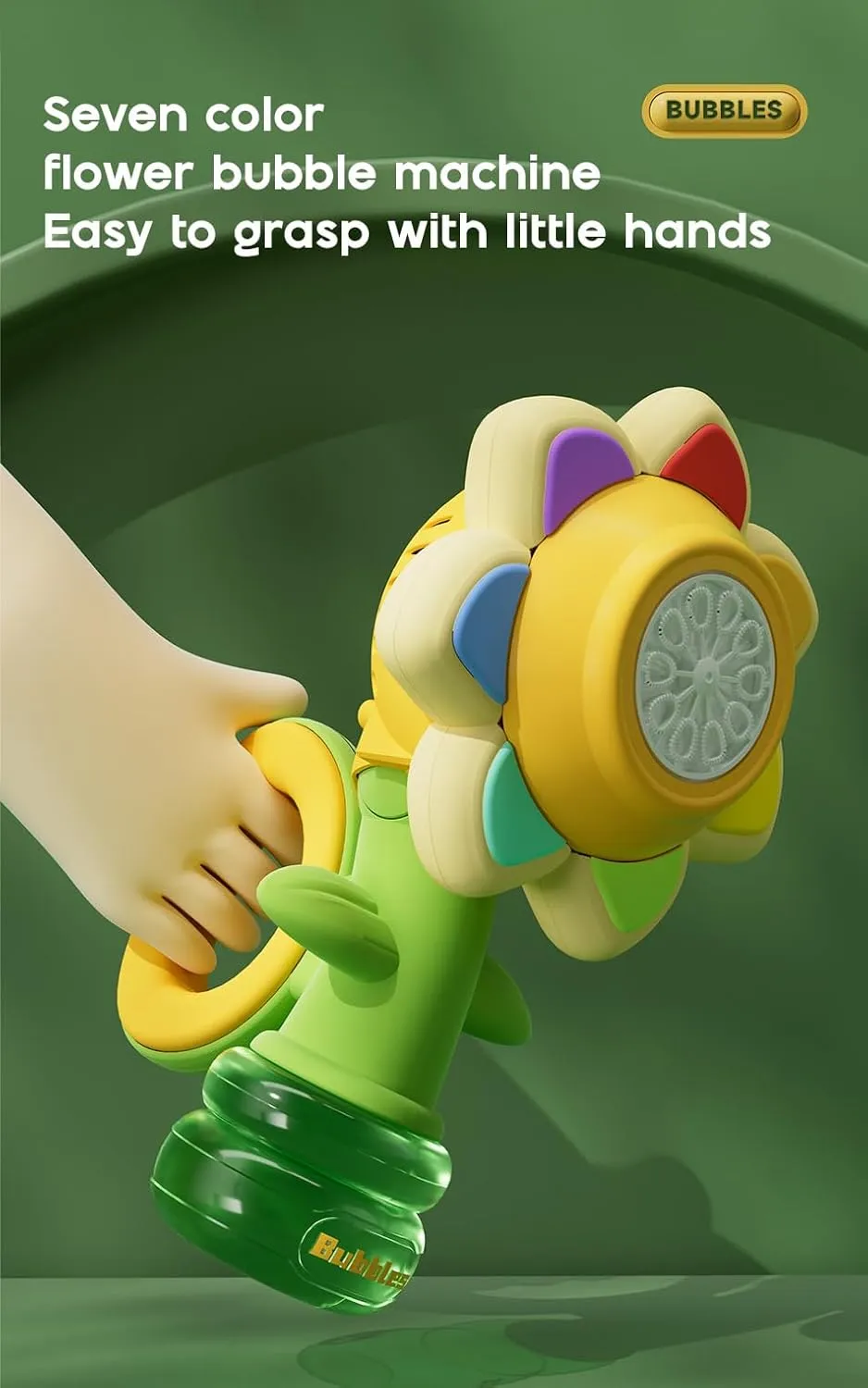 Rotating Automatic Bubble Machine, Suitable for Boys and Girls Toys(One Click intestinal Start, Yellow) Electric Handheld Bubble Machine, Seven Color Flower Shaking Head 