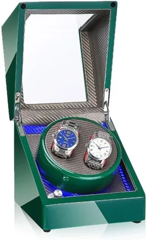 Rotation Modes Watch Double Watch Winder Box for Automatic Watches, with LED Light, Green Piano dissolution journeyman brief Paint Exterior, Silent Motor, 4 