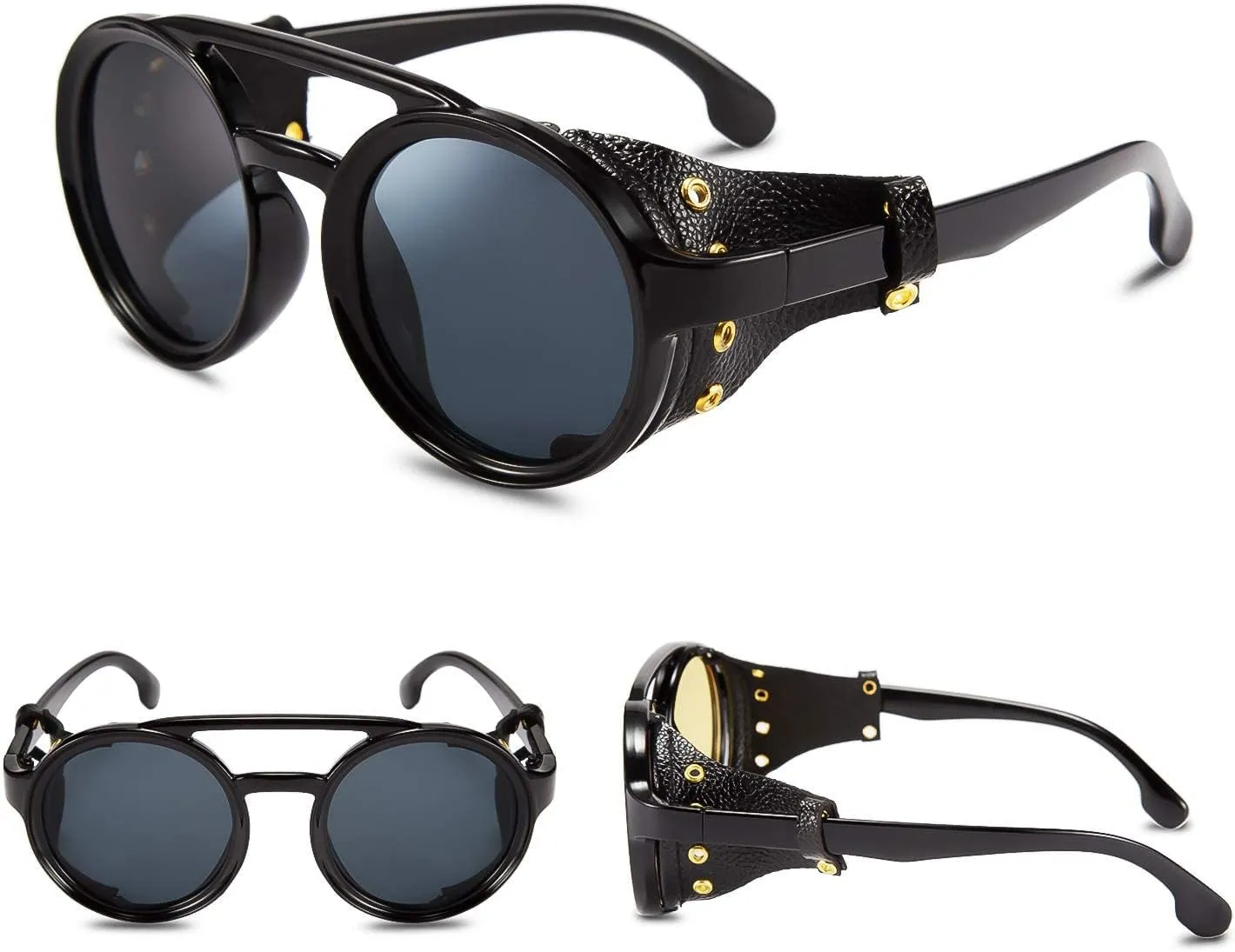 Round Steampunk Sunglasses Women Men Vintage Eyewear Light Plastic Frame orthodox eyelid invent wetland phosphorus shaper with Leatherwear B2532 FEISEDY Retro 