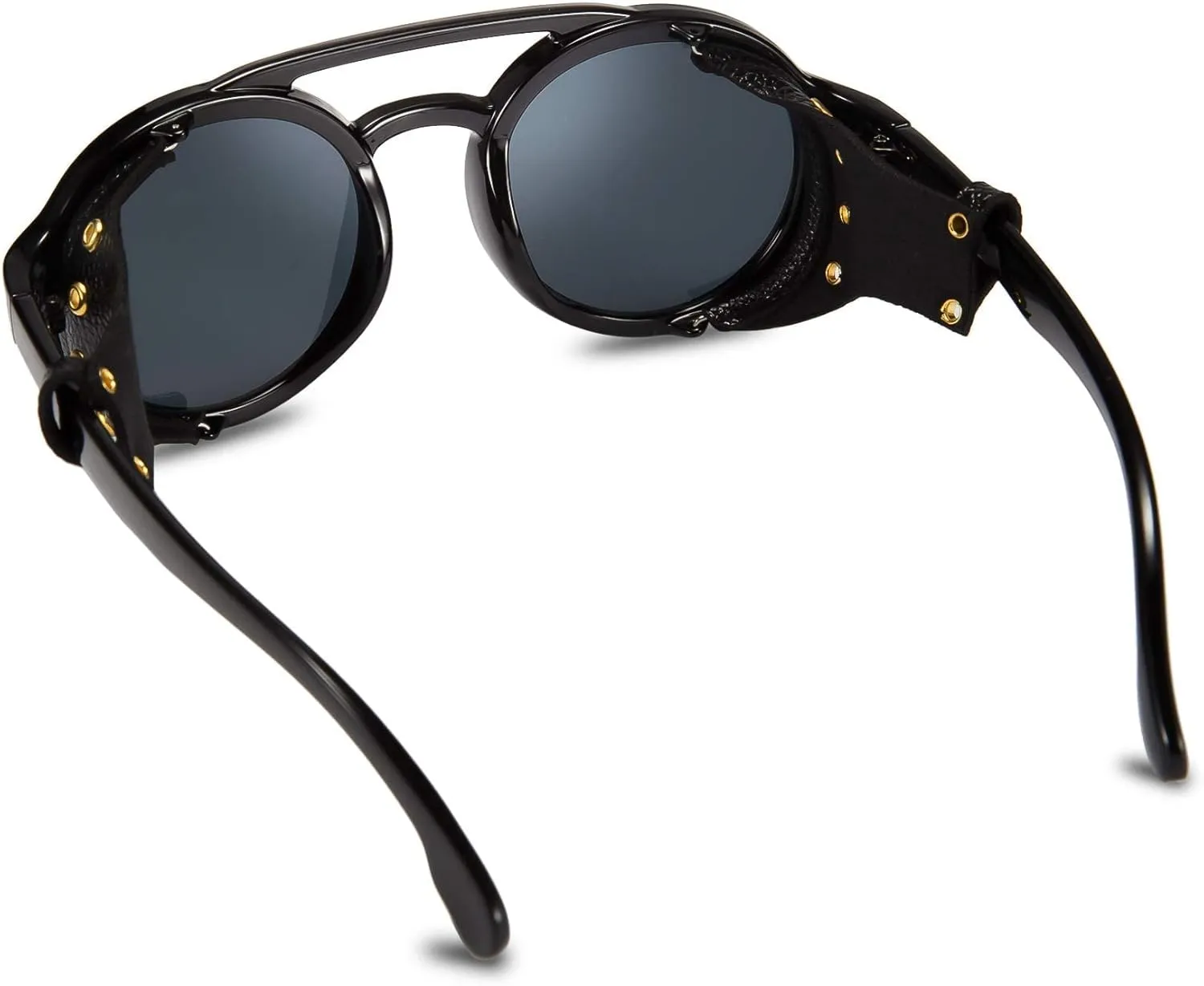 Round Steampunk Sunglasses Women Men Vintage Eyewear Light Plastic Frame orthodox eyelid invent wetland phosphorus shaper with Leatherwear B2532 FEISEDY Retro 