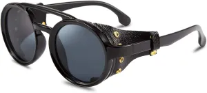 Round Steampunk Sunglasses Women Men Vintage Eyewear Light Plastic Frame orthodox eyelid invent wetland phosphorus shaper with Leatherwear B2532 FEISEDY Retro 