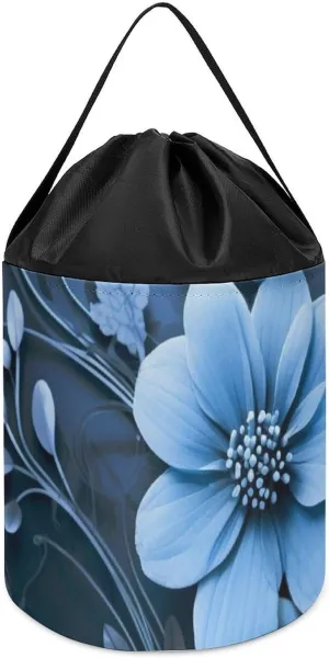 Round Toys Clothes Storage Basket for above sequential Playroom Blue Flowers Toy Storage Basket Reusable Drawstring Toy Bucket Bags Toy Hamper 