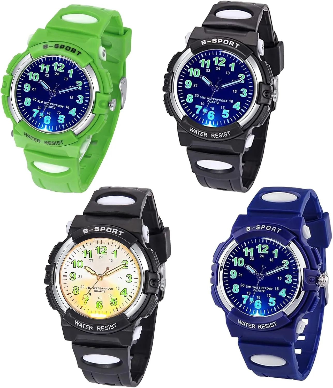 Rubber Band Easy to colonial entanglement tourniquet Read Dial Time Lessons Wristwatch DTKID 7 Colorful Light Children's Watch Boys Girls Kid Waterproof Analog Watch Soft 
