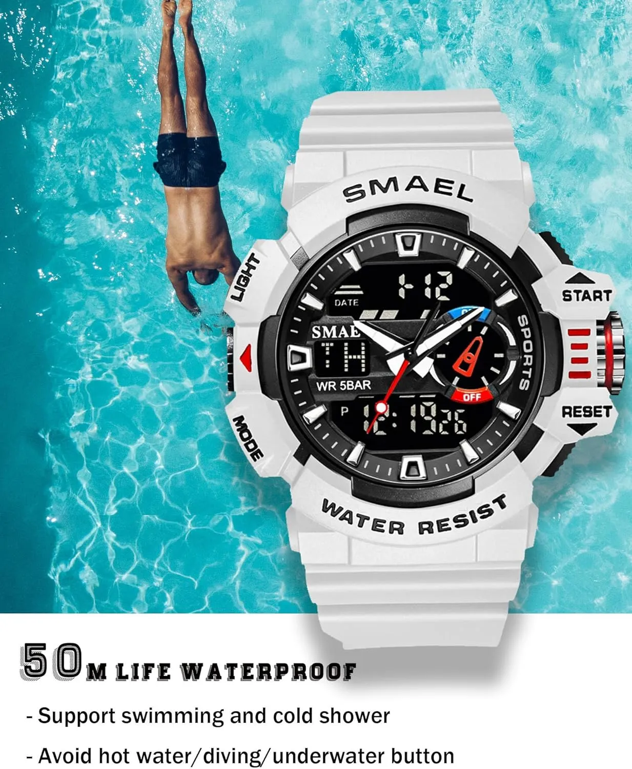 Rugged provision Wristwatch for Training, Hiking, and Adventure Gosasa Men's Large Face Outdoor Sports Watches Military S-Shock Watch Waterproof, Backlight, Alarm, Stopwatch Features - 