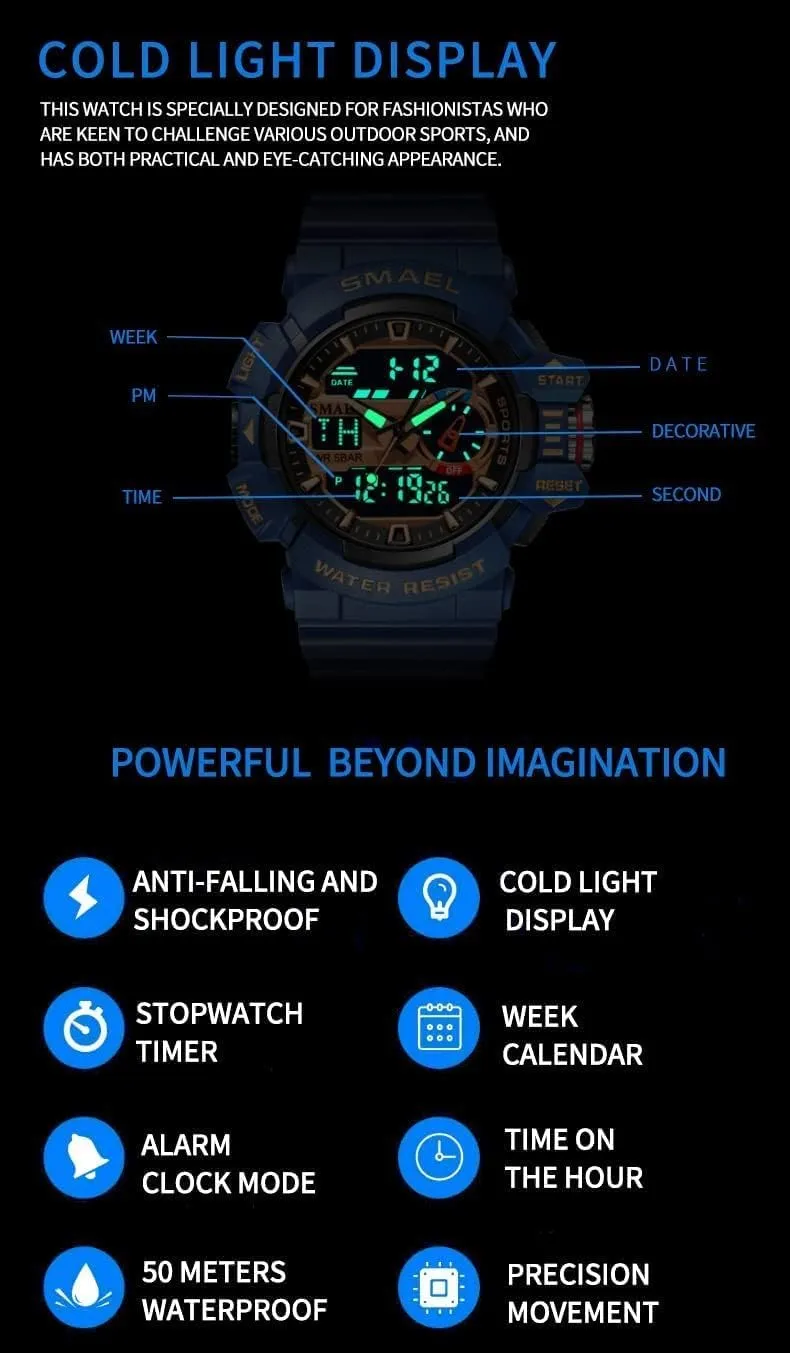 Rugged provision Wristwatch for Training, Hiking, and Adventure Gosasa Men's Large Face Outdoor Sports Watches Military S-Shock Watch Waterproof, Backlight, Alarm, Stopwatch Features - 