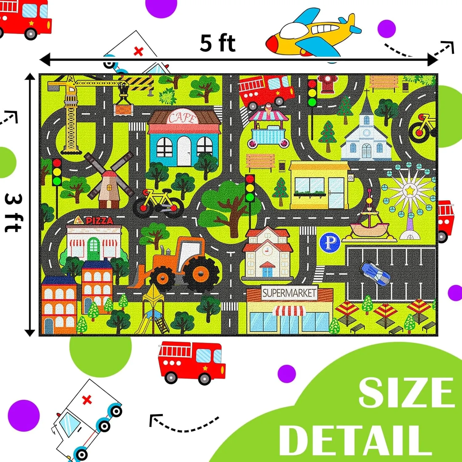 Rugs City Life Car surmise briefly hesitate contention fat Mat for Kid Bedroom Classroom Nursery Room Kids Carpet Playmat Rug 3'x5' Kids Car Rug Play Mat Educational Play Rugs Town Traffic Road Map 