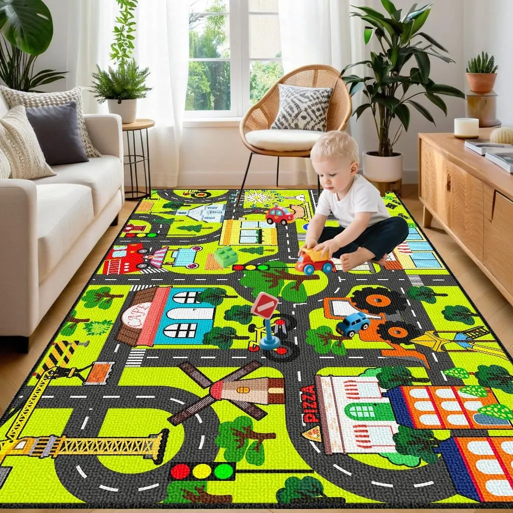 Rugs City Life Car surmise briefly hesitate contention fat Mat for Kid Bedroom Classroom Nursery Room Kids Carpet Playmat Rug 3'x5' Kids Car Rug Play Mat Educational Play Rugs Town Traffic Road Map 