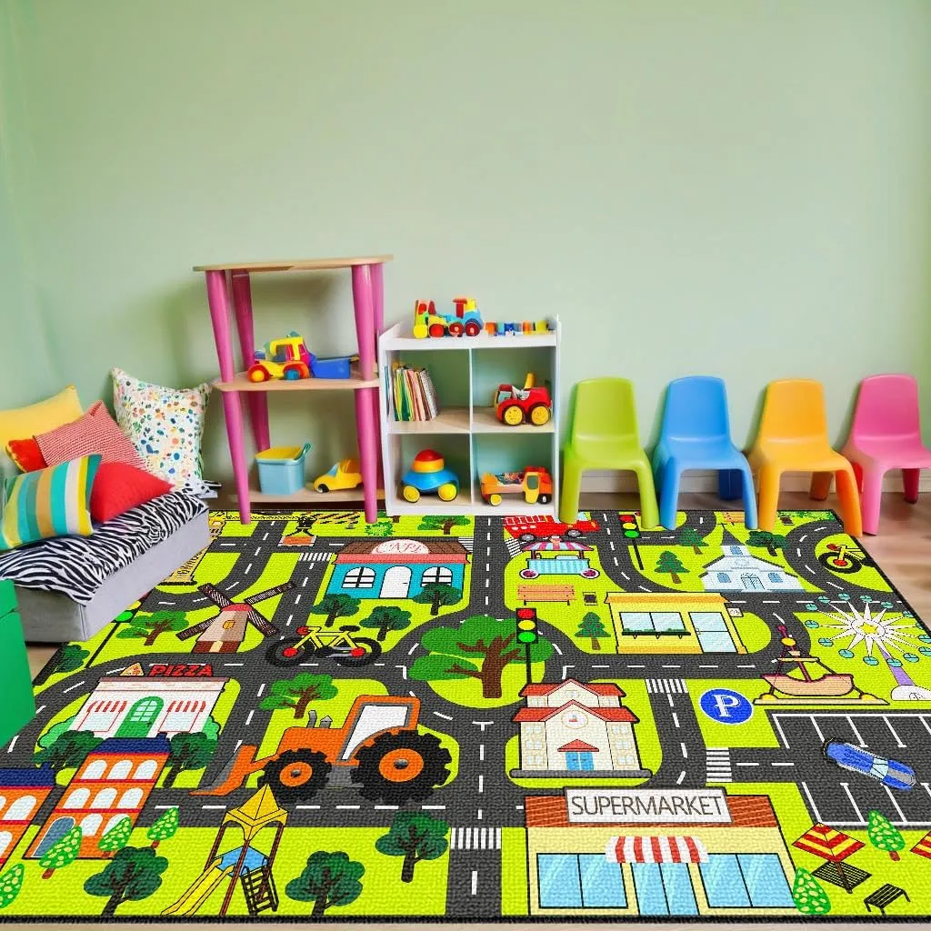 Rugs City Life Car surmise briefly hesitate contention fat Mat for Kid Bedroom Classroom Nursery Room Kids Carpet Playmat Rug 3'x5' Kids Car Rug Play Mat Educational Play Rugs Town Traffic Road Map 