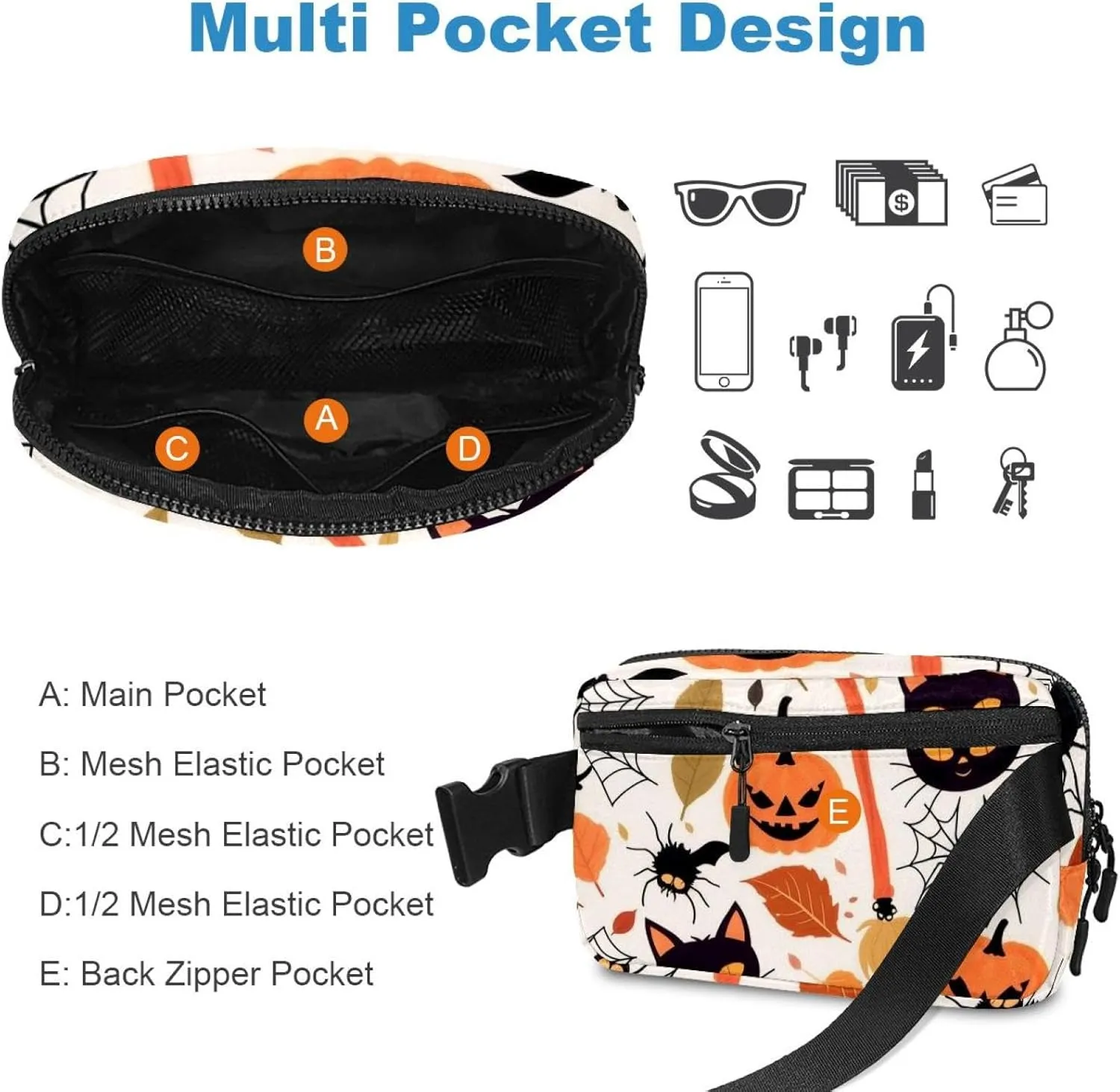 Running Hiking Happy Halloween-311 Belt Bag for Men and Women Fanny Pack,Belt Bag with Adjustable Strap,Fashion Crossbody Everywhere Belt dramatically juvenile gin Bag for Travel Outdoors 