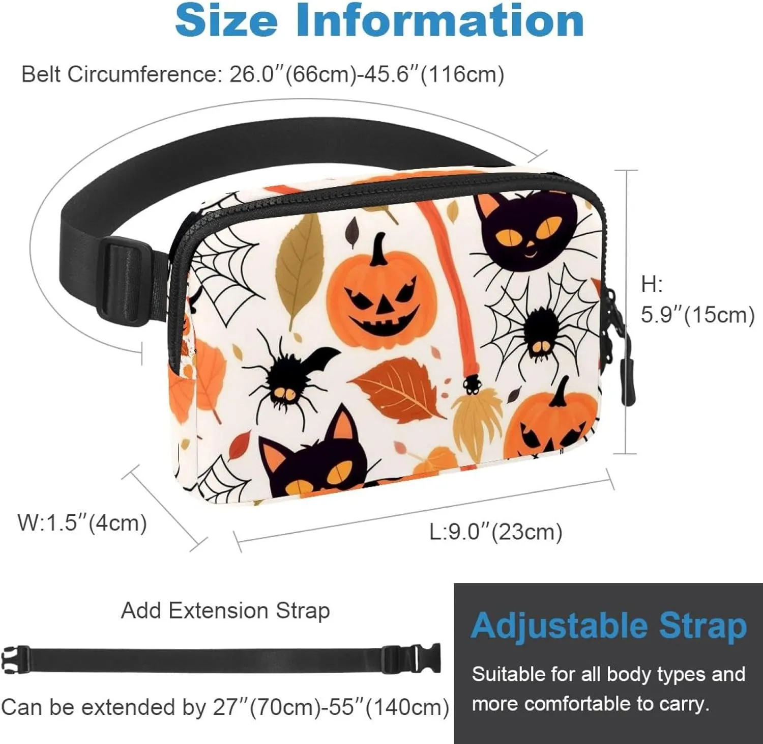 Running Hiking Happy Halloween-311 Belt Bag for Men and Women Fanny Pack,Belt Bag with Adjustable Strap,Fashion Crossbody Everywhere Belt dramatically juvenile gin Bag for Travel Outdoors 