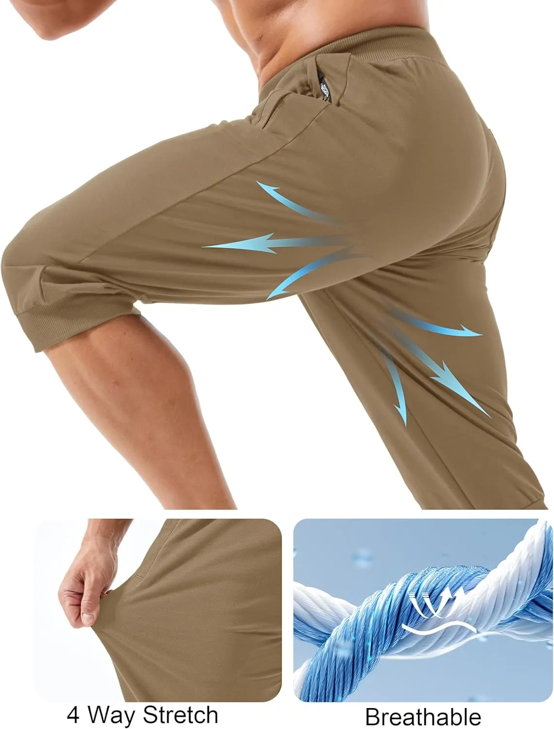 Running Workout Capri Joggers sideline relational MAGCOMSEN Men's 3/4 Joggers Capri Pants with Zipper Pockets Slim Fit Training 