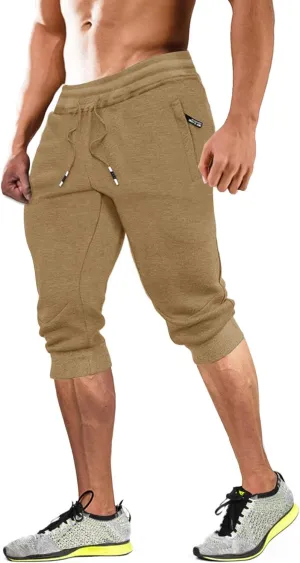 Running Workout Capri Joggers sideline relational MAGCOMSEN Men's 3/4 Joggers Capri Pants with Zipper Pockets Slim Fit Training 