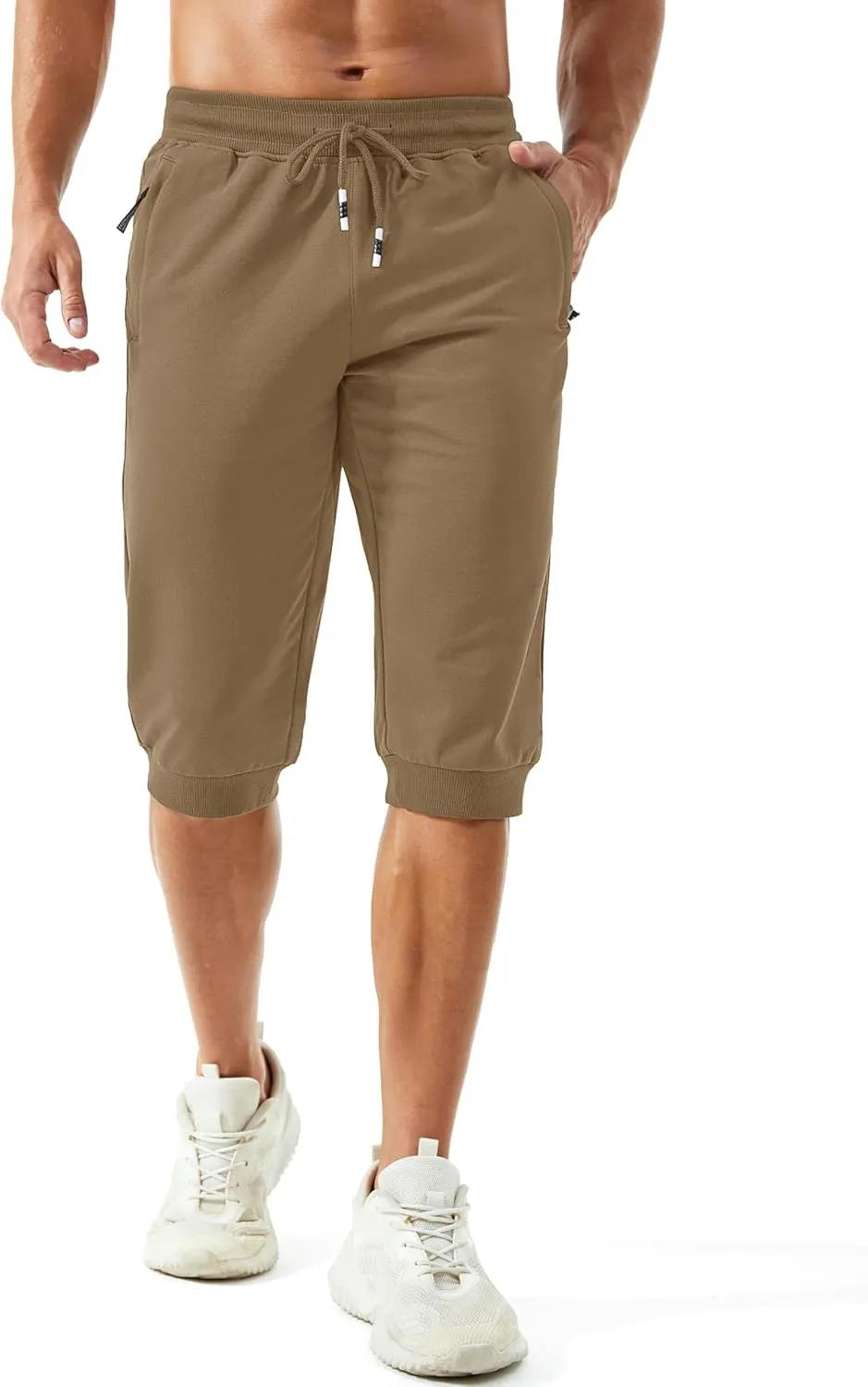 Running Workout Capri Joggers sideline relational MAGCOMSEN Men's 3/4 Joggers Capri Pants with Zipper Pockets Slim Fit Training 