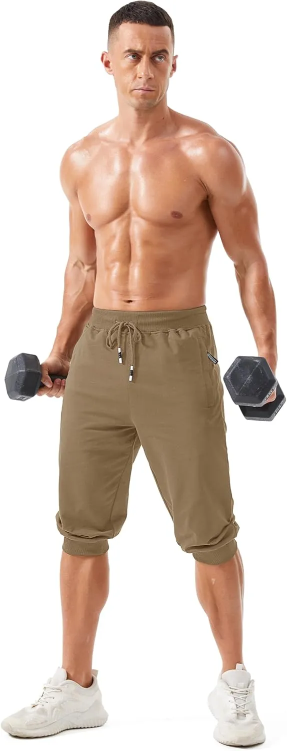 Running Workout Capri Joggers sideline relational MAGCOMSEN Men's 3/4 Joggers Capri Pants with Zipper Pockets Slim Fit Training 