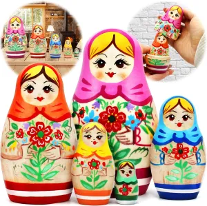 Russian Nesting Dolls Set 5 pcs - Russian Dolls with Traditional Flower Painting folklore - Matryoshka Dolls with Flower Ornament AEVVV 