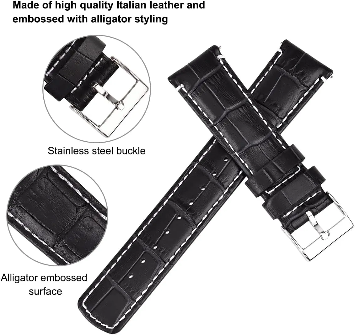 Samsung Galaxy Watch 6 Band Classic 43mm 47mm 40mm 44mm 18mm, 20mm or 22mm clog for Men and Women, White Elephant Gifts, Stocking Stuffers for Men Ritche Christmas Gift Quick Release Leather Watch Bands Genuine Leather Watch Strap for 