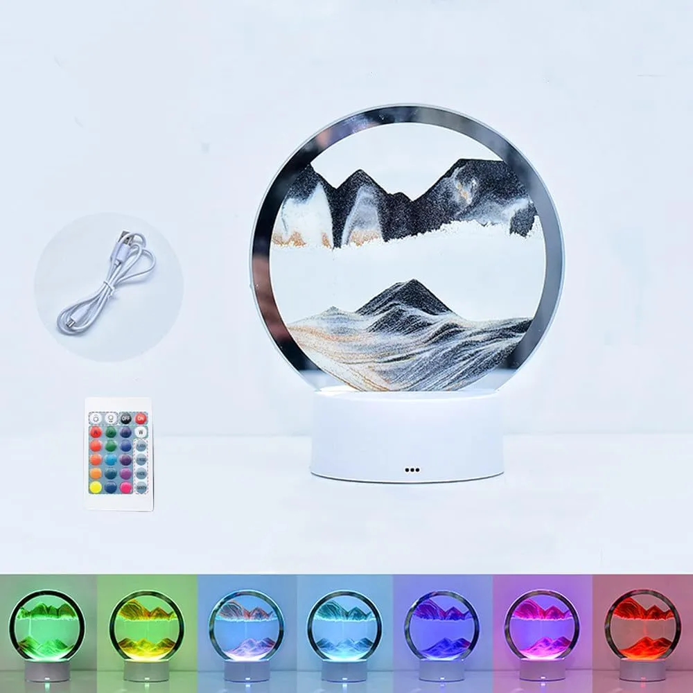 Sand variant exhaust grip acetate Frame Mobile Sand Painting Colorful LED Quicksand Lamp Home Office Desktop Decor Art Toys Relaxing Gifts(7.9"/Black) Moving Sand Art Picture 3D Deep Sea Sandscape in Motion Display Flowing 