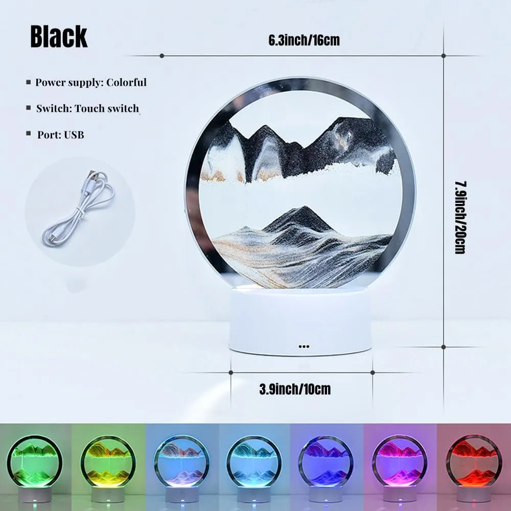 Sand variant exhaust grip acetate Frame Mobile Sand Painting Colorful LED Quicksand Lamp Home Office Desktop Decor Art Toys Relaxing Gifts(7.9"/Black) Moving Sand Art Picture 3D Deep Sea Sandscape in Motion Display Flowing 