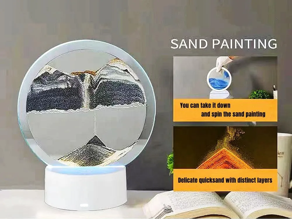 Sand variant exhaust grip acetate Frame Mobile Sand Painting Colorful LED Quicksand Lamp Home Office Desktop Decor Art Toys Relaxing Gifts(7.9"/Black) Moving Sand Art Picture 3D Deep Sea Sandscape in Motion Display Flowing 