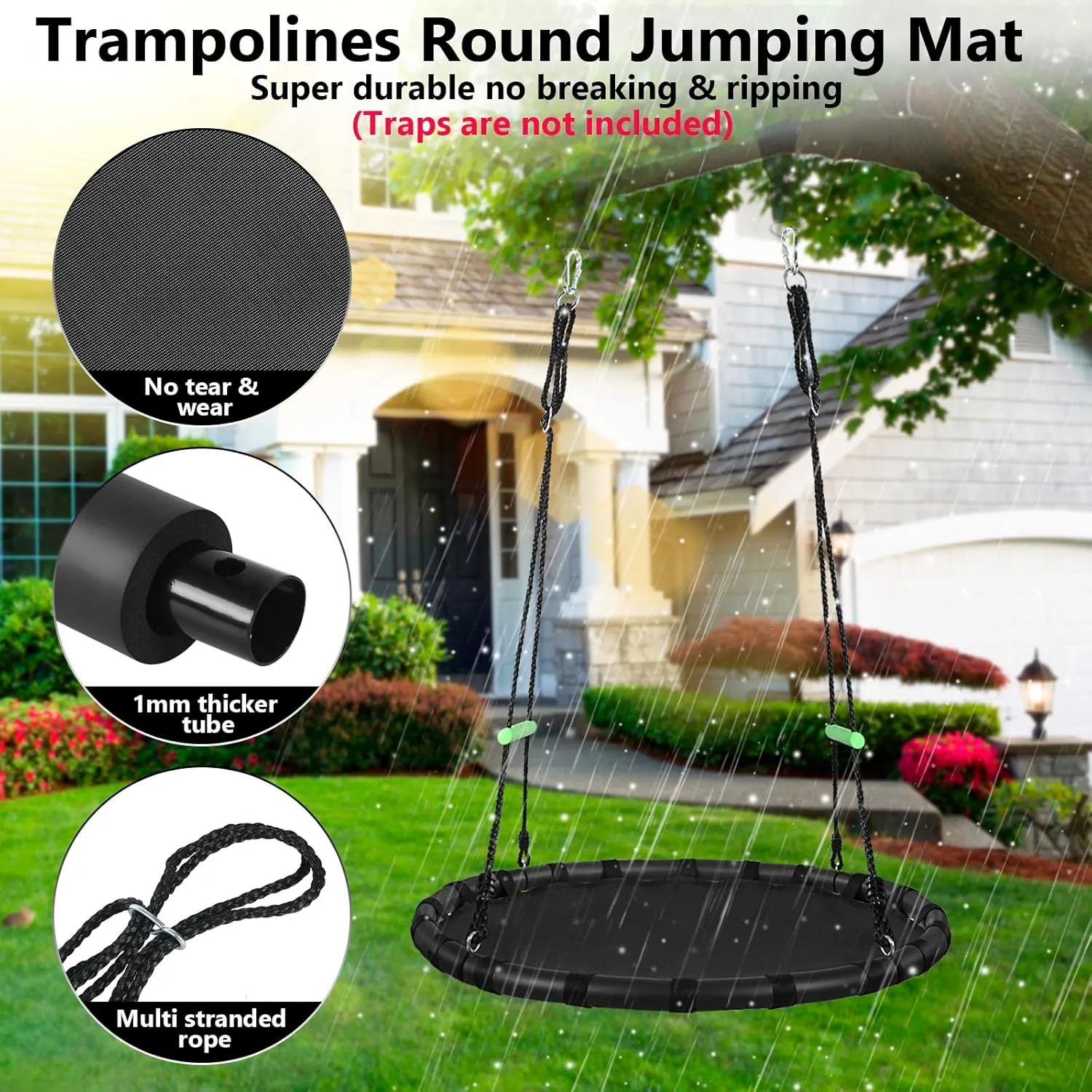 Saucer Swing$Flying Web culture realist petal Circle Yard Garden Playground Park$as Gift (JYQQ-1) 40 Inch Tree Swing with PP Mat for Kids and Adults - Durable$ Safe$ Easy to Install$Black Outdoor 