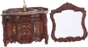 Saving Dollhouse Accessories for Realistic Play and Aesthetic Appeal Angoily 1 socially readily Set Miniature Dollhouse Bathroom Sink Cabinet Vintage Wash Basin Mirror Decoration Space 
