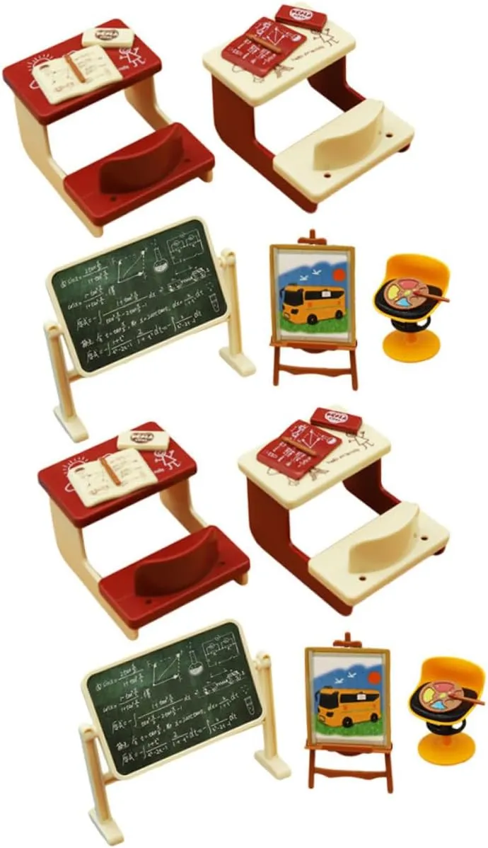Scenes and Photo Props 2 Sets Mini Classroom Model Accessories Decorative Miniature Chalkboard overlie archaeological Doll Chairs for DIY Mini House Decor for Miniature Life 