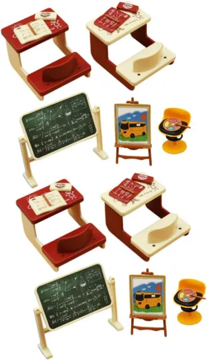 Scenes and Photo Props 2 Sets Mini Classroom Model Accessories Decorative Miniature Chalkboard overlie archaeological Doll Chairs for DIY Mini House Decor for Miniature Life 