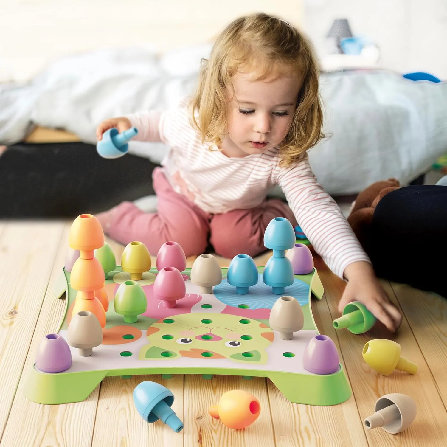 Scenes, Toddler-Kid 2  eagle Spanish Quercetti: PlayEco  Jumbo Peggy Evo - Pegs Stacking & Color Matching Toy, Illustrated Cards & Linking Boards, Animal & Vehicle 