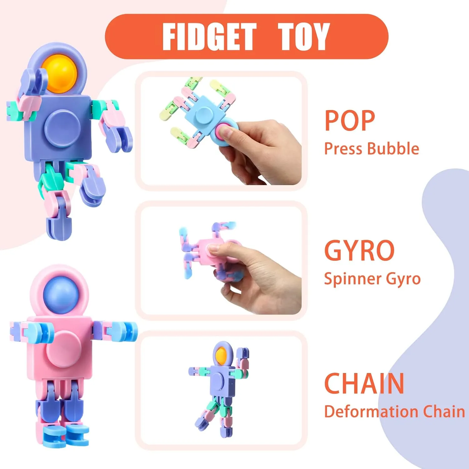 Scottish Goodie Bag Birthday School Gift Hanaive 24 Pcs Robot Fidget Spinners Transformable Fingertip Gyro Chain Toy Deformable DIY Stress Relief Fidget Sensory Toys Adults Pi?ata 