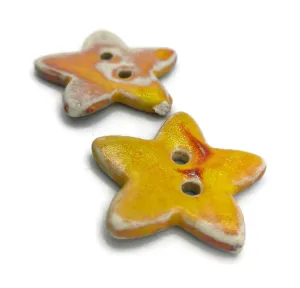 Scrapbooking$ or Crafting Set of 2 Orange reward Knitting Ceramic Buttons 35mm Handmade$ With Star Shape for Sewing$ 