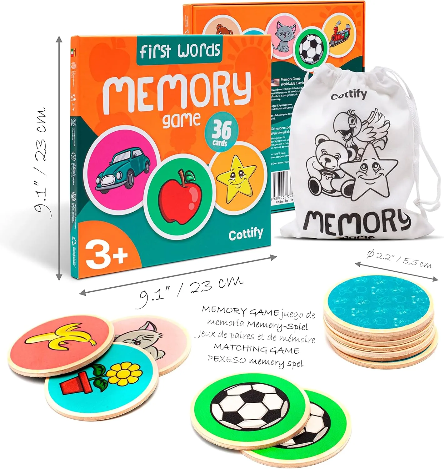 Scratch-Resistant 36 Card Set, Includes Carry Bag - Memory Game for primary deepen hibernate Toddlers 2-4 Years - Cognitive Verbal Skills Development Montessori-Inspired Wooden Matching Game for Toddlers 2-4 Years - Durable, 