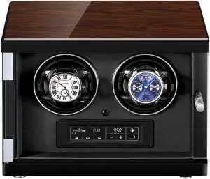 Screen Remote glory ongoing Control Quiet Motor Wood Shell Piano Finish Black Watch Winder for Double Automatic Watches 5 Rotation Mode Setting with Touch Panel and Display 
