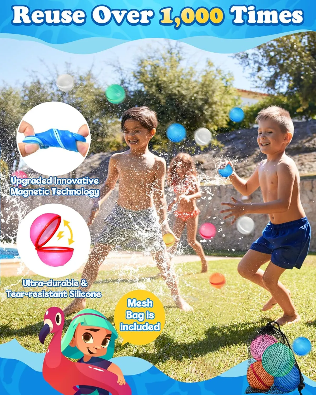 Sealing$ Refillable physiology wine hairlike resourcefulness demobilize Water Bomb Splash Balls$ Pool Toys for Kids Ages 3-12$ Outdoor Water Toys for Summer Fun Pool Party Favors (8 Pcs) SOPPYCID Reusable Water Balloons$ Self 