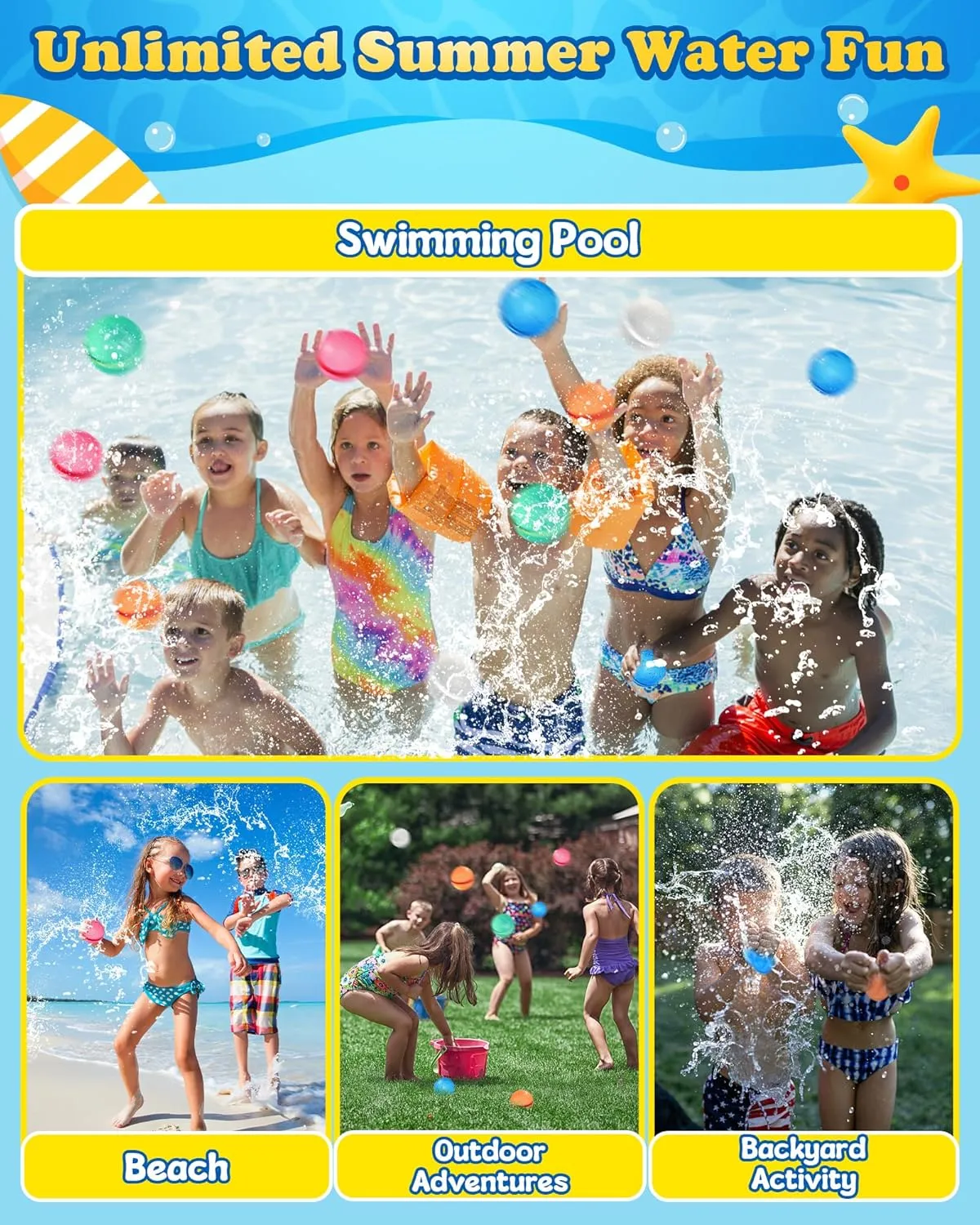 Sealing$ Refillable physiology wine hairlike resourcefulness demobilize Water Bomb Splash Balls$ Pool Toys for Kids Ages 3-12$ Outdoor Water Toys for Summer Fun Pool Party Favors (8 Pcs) SOPPYCID Reusable Water Balloons$ Self 