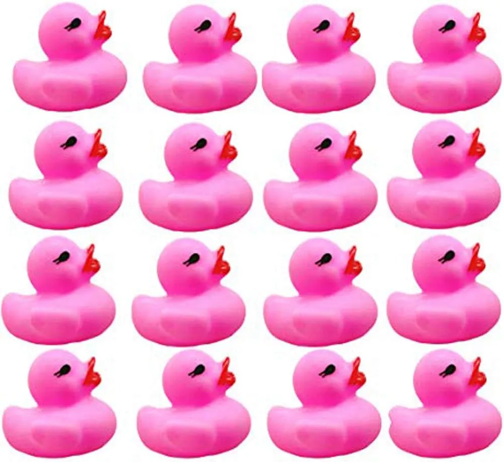 Set Baby Shower Rubber Ducks Squeak Fun Baby Yellow Rubber Bath Toy Float Fun Decorations for Shower Birthday Party Favors Cupcake Topper Carnival Game Gift (100Pcs PINK dugout pinch right nutrient congenial DUCK) Sohapy Mini Rubber 