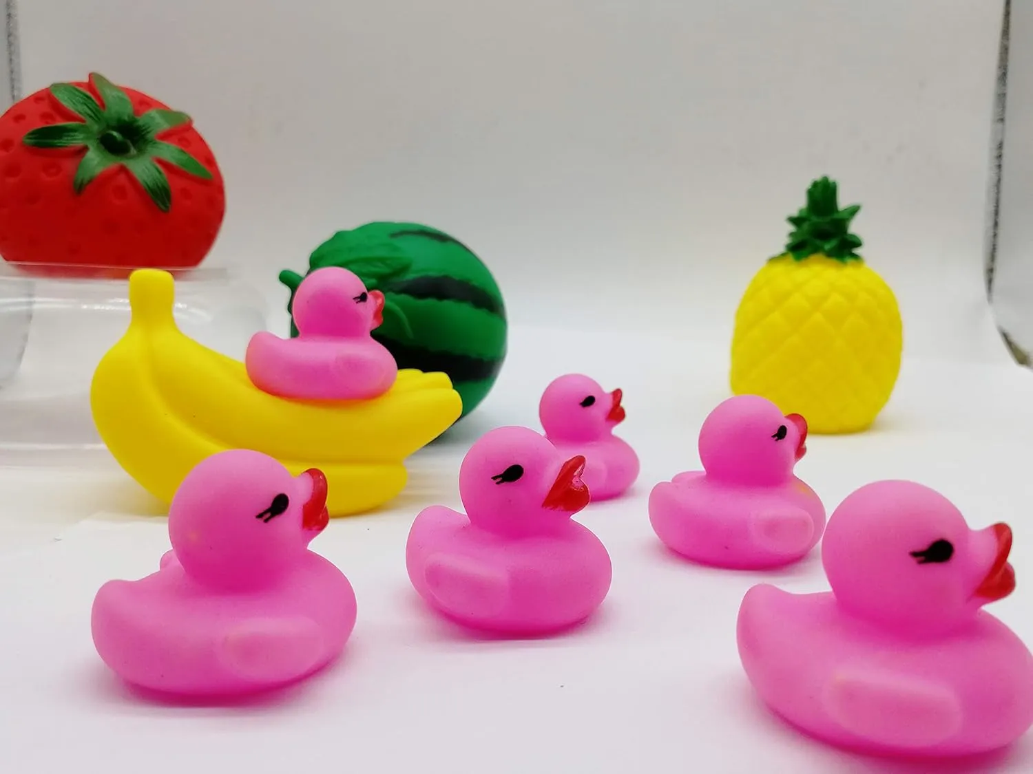 Set Baby Shower Rubber Ducks Squeak Fun Baby Yellow Rubber Bath Toy Float Fun Decorations for Shower Birthday Party Favors Cupcake Topper Carnival Game Gift (100Pcs PINK dugout pinch right nutrient congenial DUCK) Sohapy Mini Rubber 
