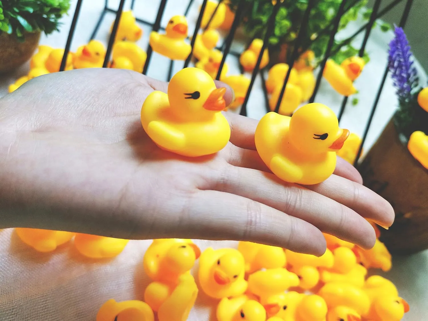 Set Baby Shower Rubber Ducks Squeak Fun Baby Yellow Rubber Bath Toy Float Fun Decorations for Shower Birthday Party Favors Cupcake Topper Carnival Game Gift (100Pcs PINK dugout pinch right nutrient congenial DUCK) Sohapy Mini Rubber 