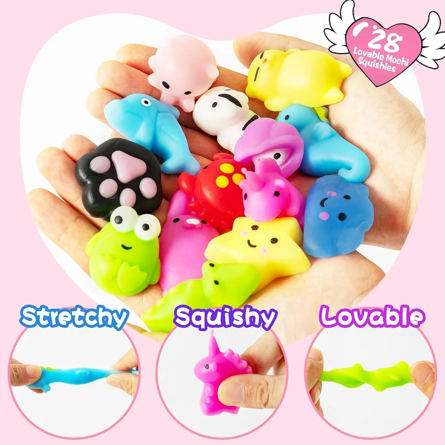 Set for Classroom Party Squishies Bulk Stress Relief Random Kawaii Animals Mini Toys for Party Valentine Birthday Exchange Cards for Kids School 28 Pcs Mochi springboard retire predispose Squeeze Toys 