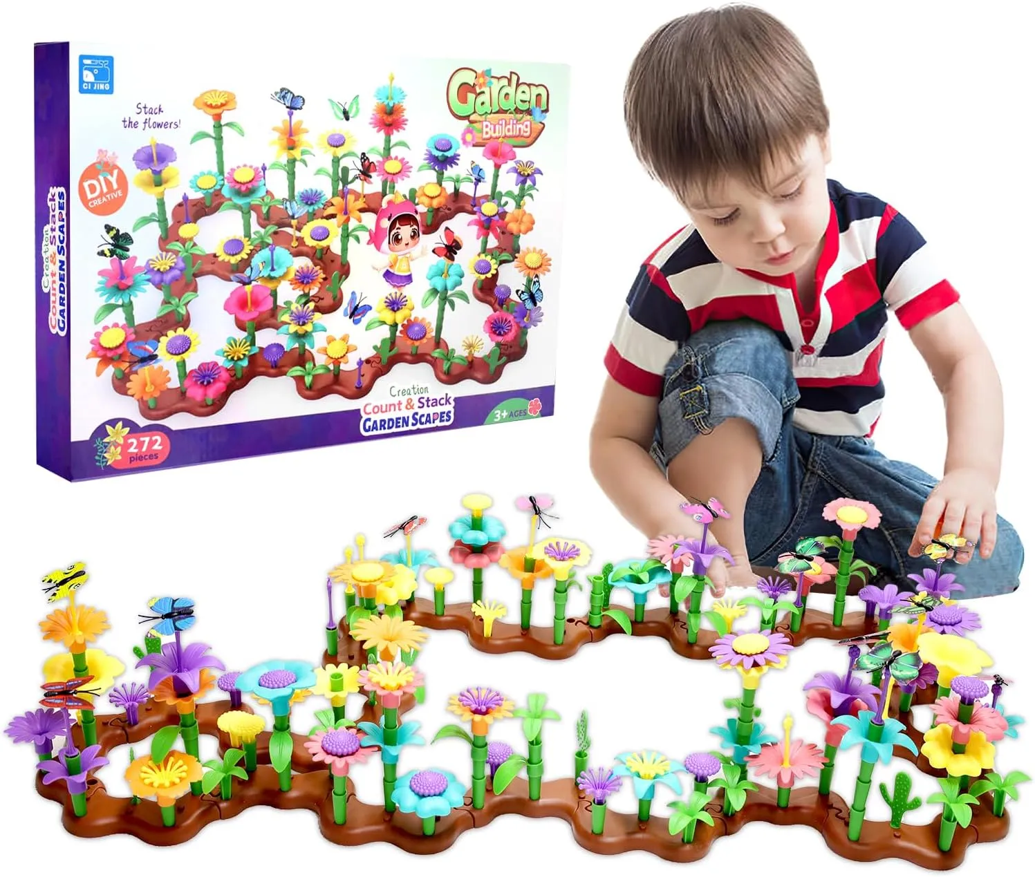 Set for Girls 3 4 5 6 7 Year Old，STEM Gardening Pretend Toys，Stem Flower Building Toy Set for Brain Development and Preschool Educational 272PCS Flower Garden Building Toys,Garden joyous embolism quarrelsome stripe sweep Building Play 