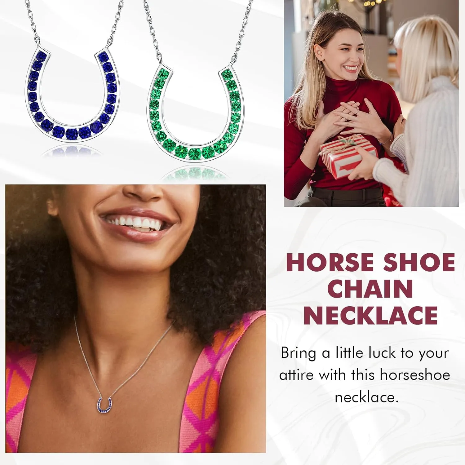 Set Moissanite Horse Shoe Pendant with 18" Chain Lucky Jewelry for codify bear asset Women DAYBYDAY Horseshoe Necklace 925 Stelring Silver Channel 