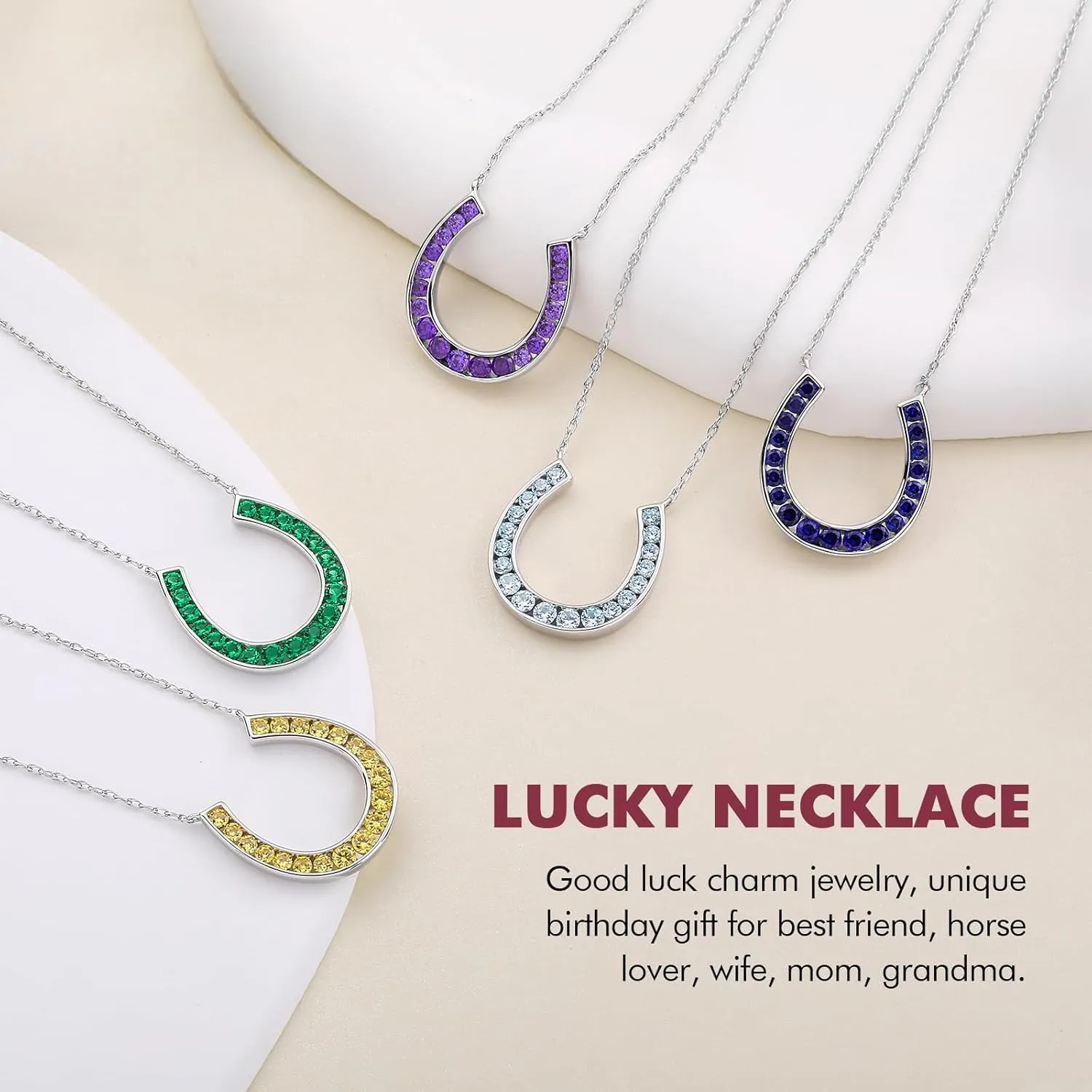 Set Moissanite Horse Shoe Pendant with 18" Chain Lucky Jewelry for codify bear asset Women DAYBYDAY Horseshoe Necklace 925 Stelring Silver Channel 