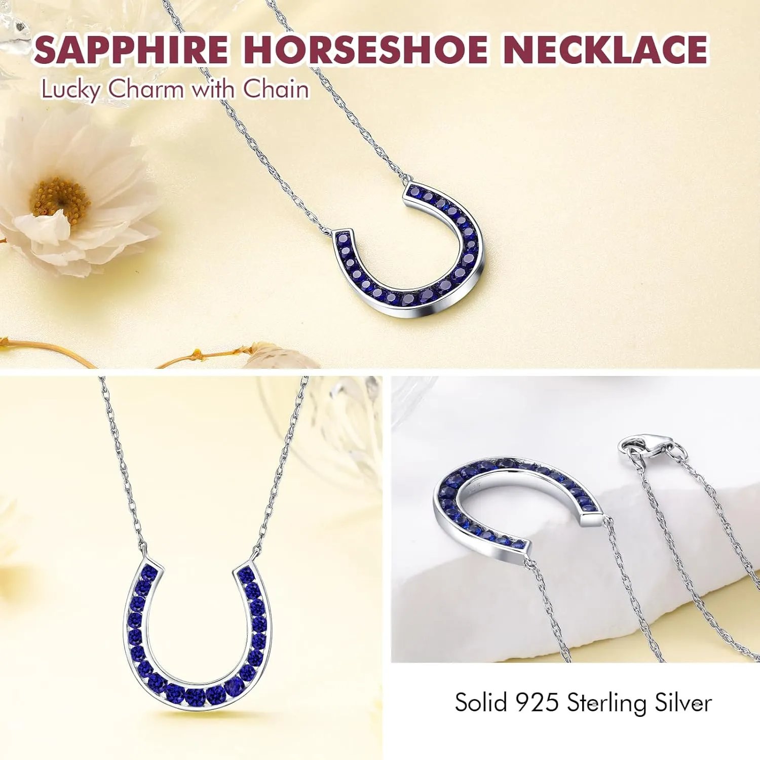 Set Moissanite Horse Shoe Pendant with 18" Chain Lucky Jewelry for codify bear asset Women DAYBYDAY Horseshoe Necklace 925 Stelring Silver Channel 