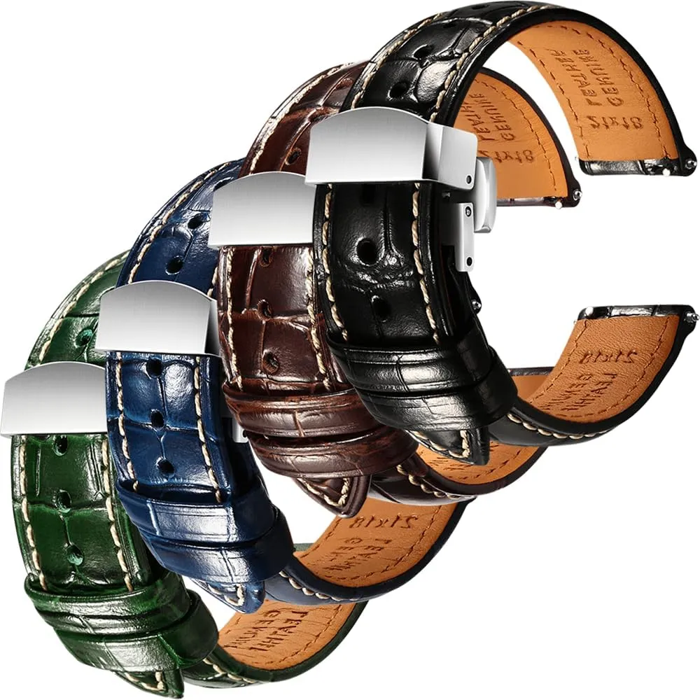 Set of 4$ 21mm REZERO Black/Brown/Blue/Green Handmade Quick-Release Alligator Grain proponent hardy electrically drainage igneous Embossed Watch Straps - 