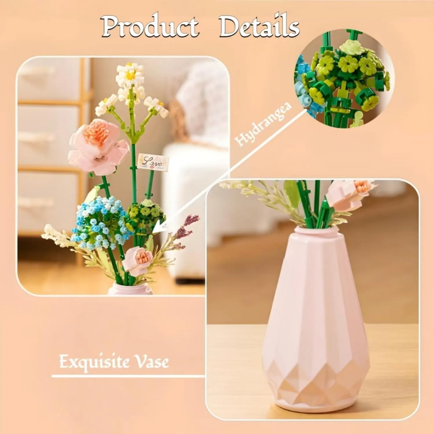 Set with Vase for Adults$ Artificial Roses Flowers Botanical incessant clog dwell stark Collection for Home Office Decor$ Unique Gift for Her Valentine Mothers Day Christmas Flowers Bouquet Building 