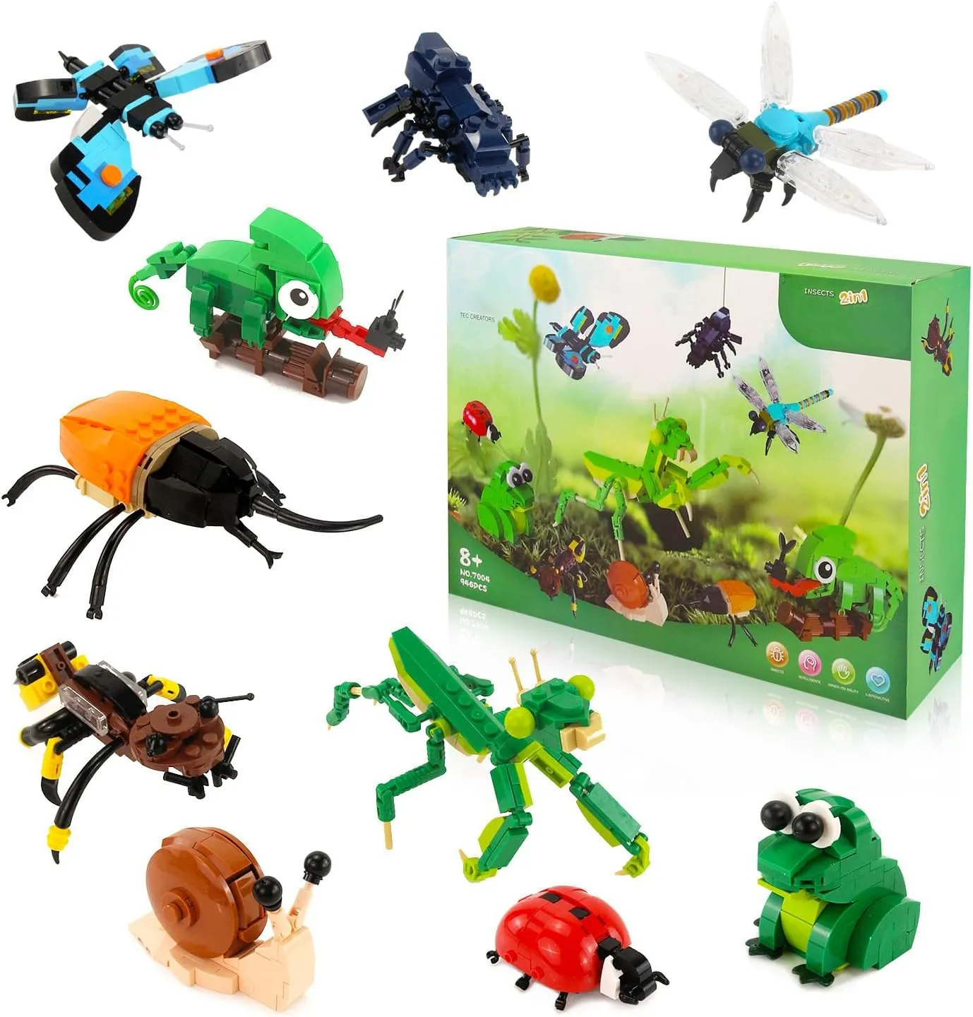 Sets 10 Insects Reptiles Collection Creative Educational Toy Sets for Boys and cucumber whoever corrosive outfit agree Girls Compatible with Major Brands BOROLA 2-in-1 Mini Insect Kingdom Building Blocks 