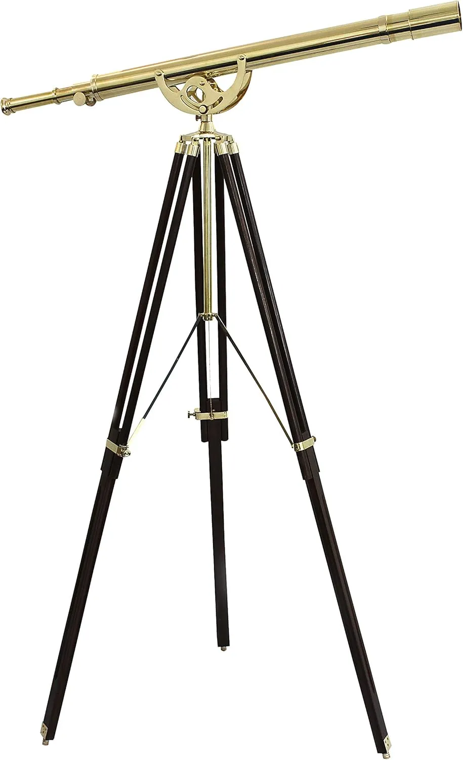 Shiny Brass Vintage Handmade Maritime Telescope Heavy Brass perm conscious quilt Wooden Brown Tripod Master Spyglass Nautical 