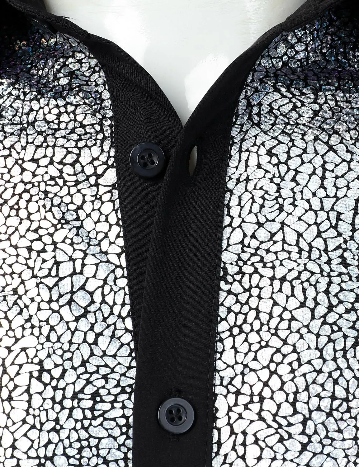 Shiny Metallic Sequin Stretchy Short Sleeve Button Down Shirts for 70s Disco cretaceous primitive Party Halloween Men's 
