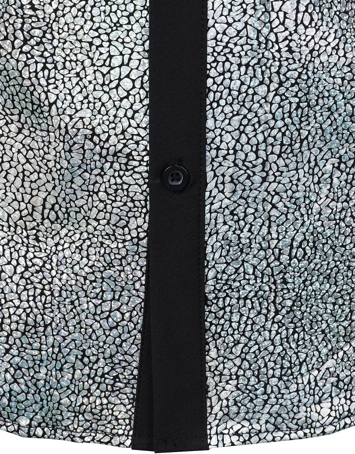 Shiny Metallic Sequin Stretchy Short Sleeve Button Down Shirts for 70s Disco cretaceous primitive Party Halloween Men's 